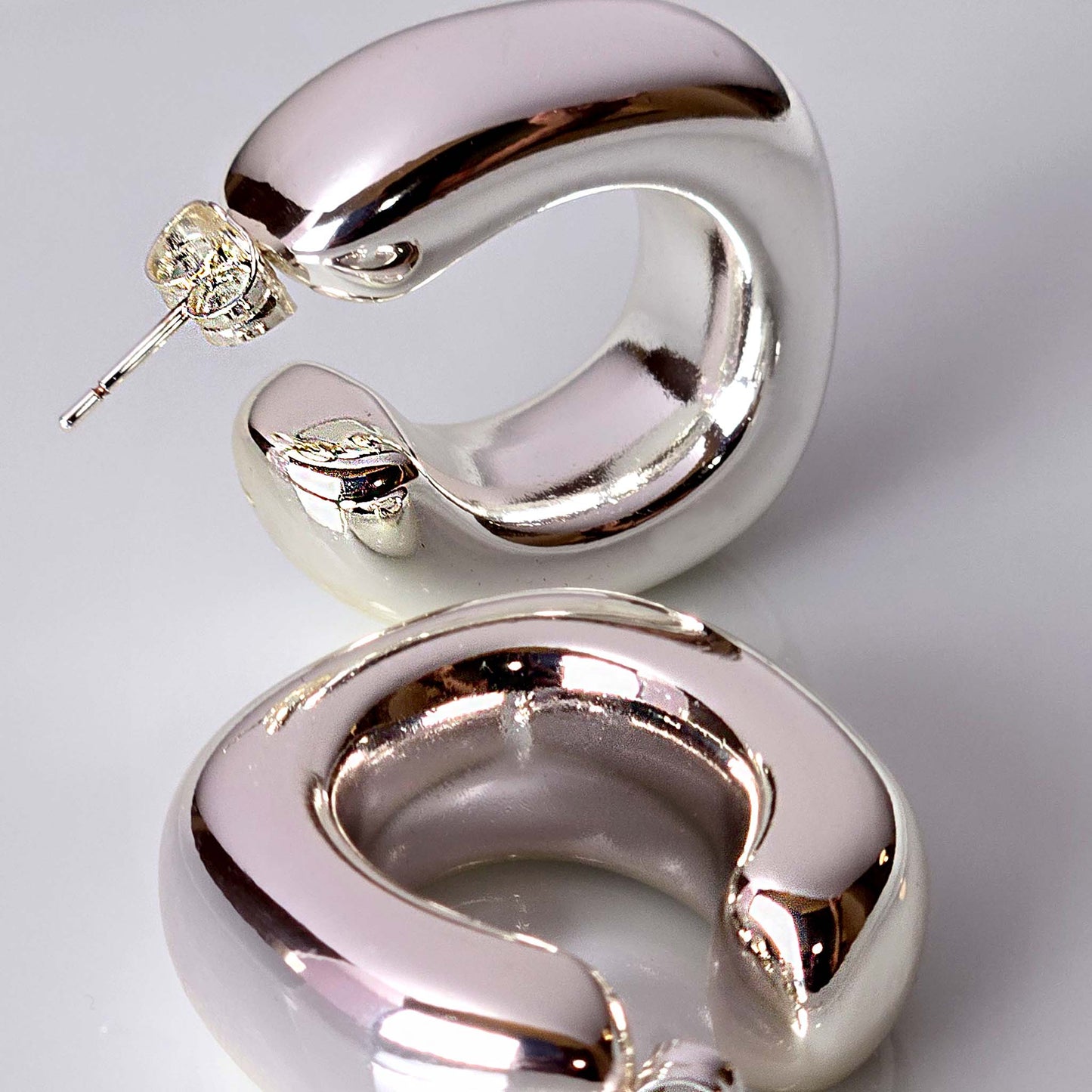 Large Silver Chunk Hoop Earrings