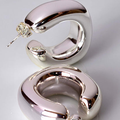Large Silver Chunk Hoop Earrings