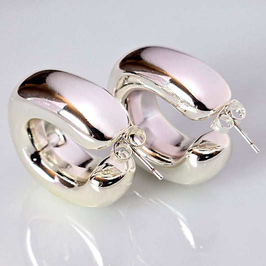 Large Silver Chunk Hoop Earrings