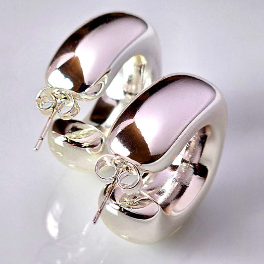 Large Silver Chunk Hoop Earrings