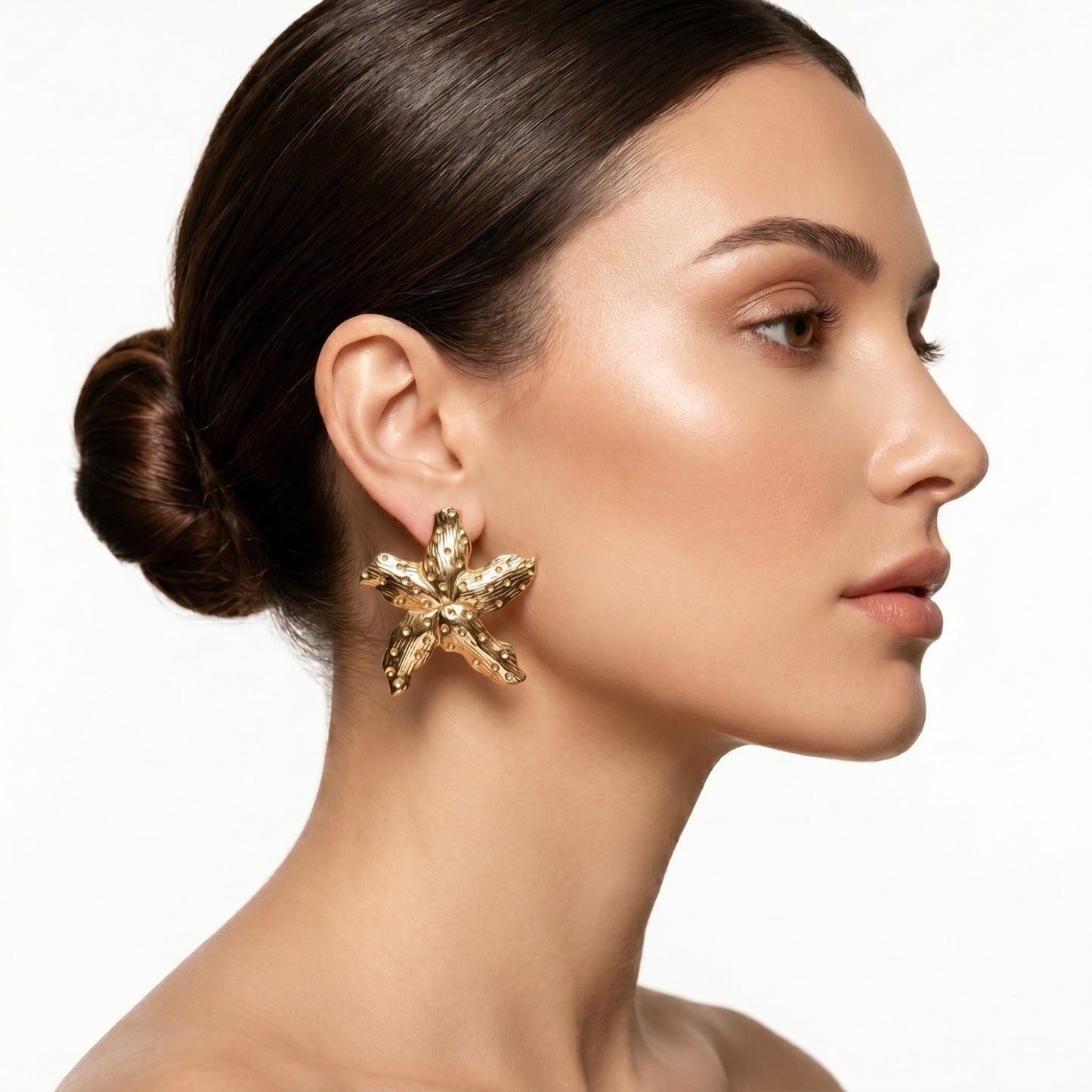 Large Gold Mermaid Star Drop Earrings featuring a statement shell-inspired design in waterproof stainless steel.