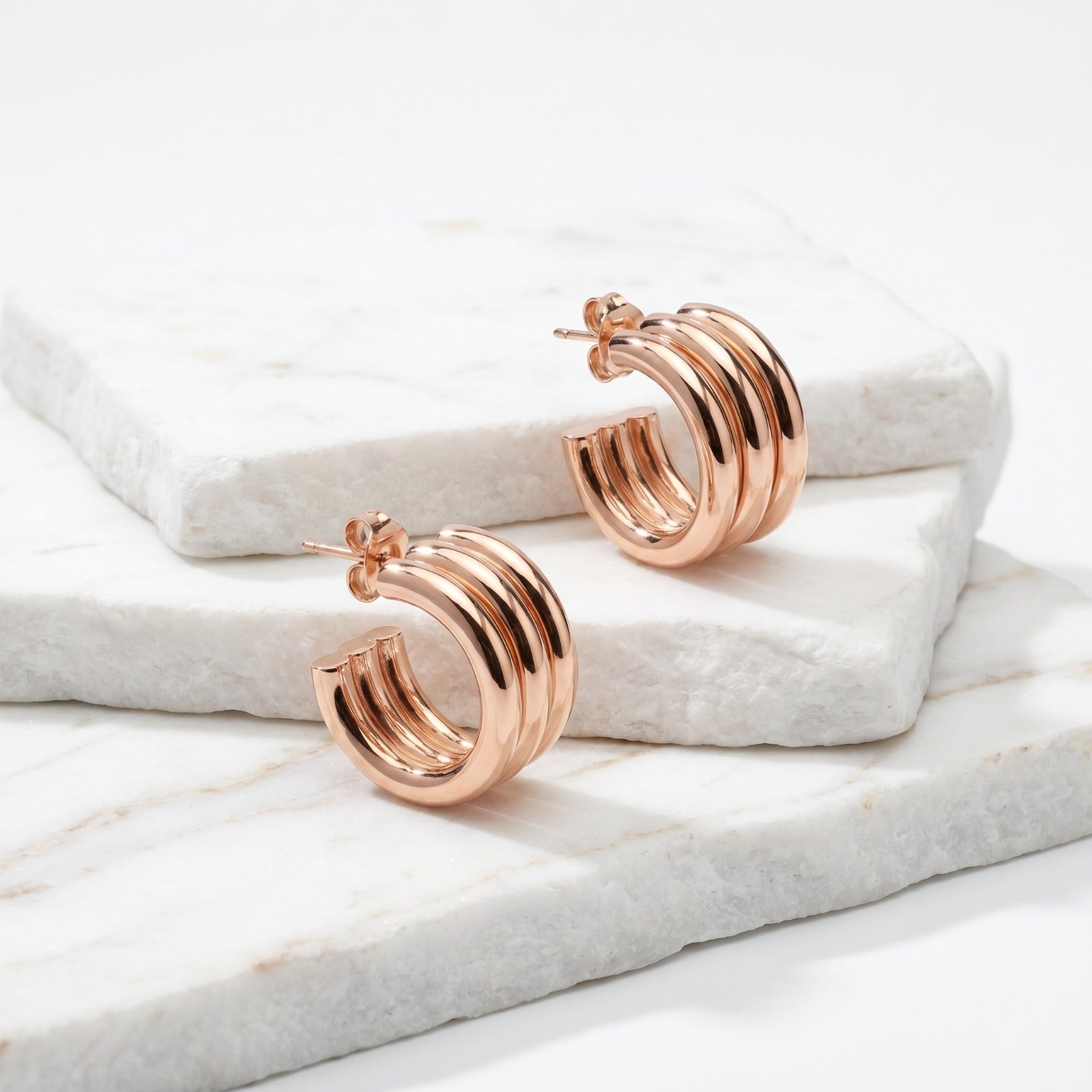 Medium Rose Gold Aura Hoop Earrings featuring a timeless rose gold finish in waterproof stainless steel.