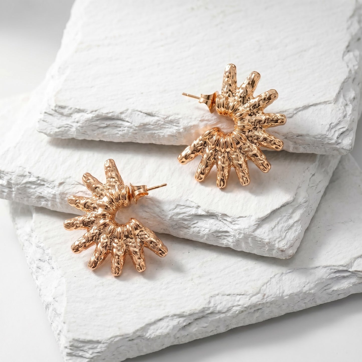 Medium Rose Gold Coastal Sun Glow Earrings inspired by coastal sunsets in waterproof stainless steel.