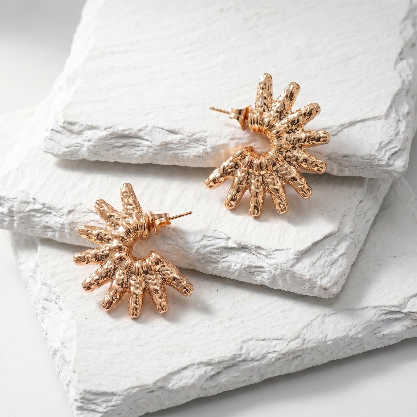 Medium Rose Gold Coastal Sun Glow Earrings inspired by coastal sunsets in waterproof stainless steel.