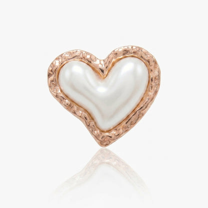 Heart-shaped pearl pendant with rose gold setting on a white background Medium Rose Gold Coral Heart Stud Earrings premium stainless steel hypoallergenic, waterproof, tarnish-proof, and lightweight
