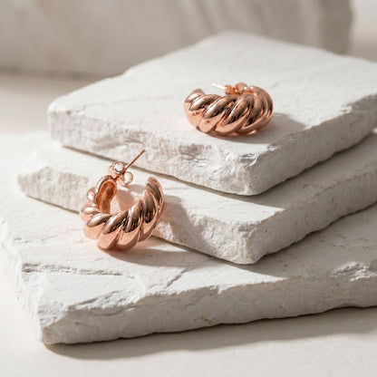 Medium Rose Gold Ocean Luxe Hoop Earrings in waterproof stainless steel with a refined coastal-inspired design.