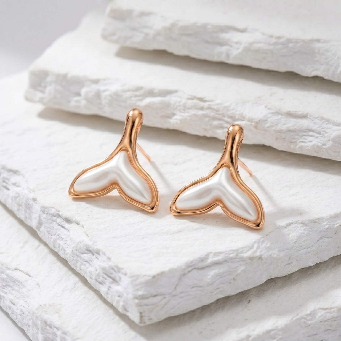Medium Rose Gold Ocean Tail Drop Earrings featuring a coastal-inspired design in waterproof stainless steel.