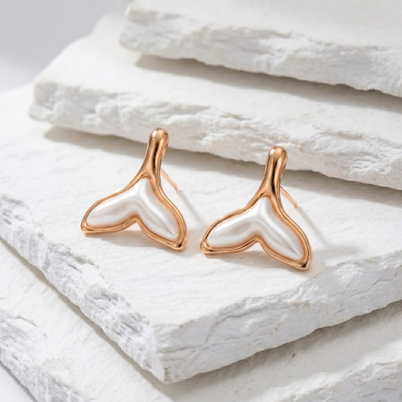 Medium Rose Gold Ocean Tail Drop Earrings featuring a coastal-inspired design in waterproof stainless steel.