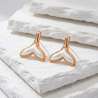 Medium Rose Gold Ocean Tail Drop Earrings featuring a coastal-inspired design in waterproof stainless steel.