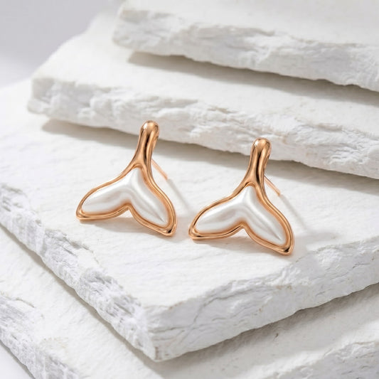 Medium Rose Gold Ocean Tail Drop Earrings featuring a coastal-inspired design in waterproof stainless steel.