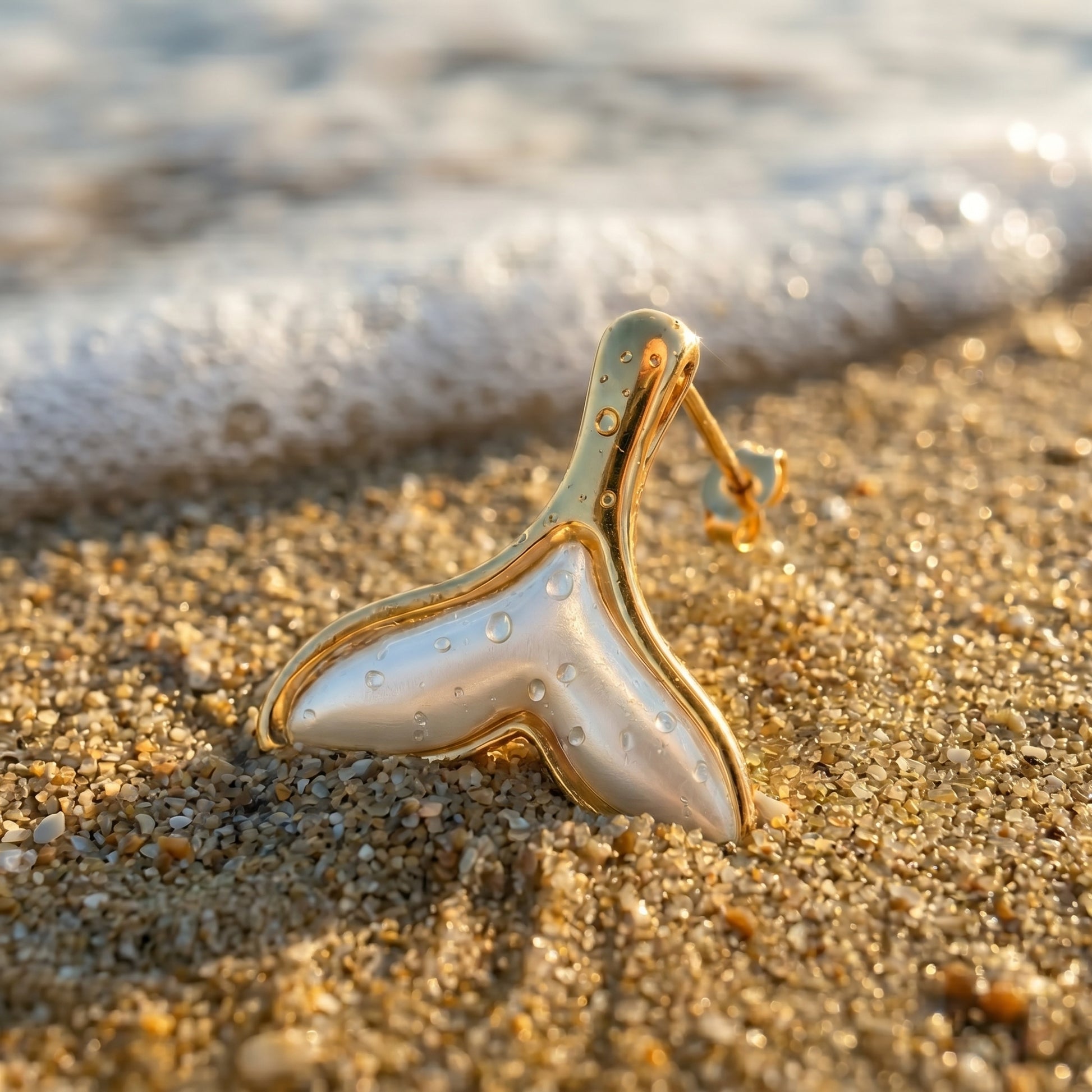 Medium Rose Gold Ocean Tail Drop Earrings featuring a coastal-inspired design in waterproof stainless steel.