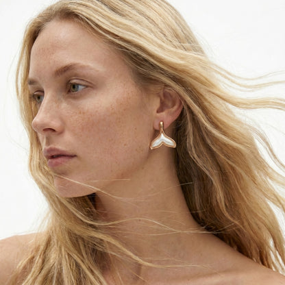 Medium Rose Gold Ocean Tail Drop Earrings featuring a coastal-inspired design in waterproof stainless steel.